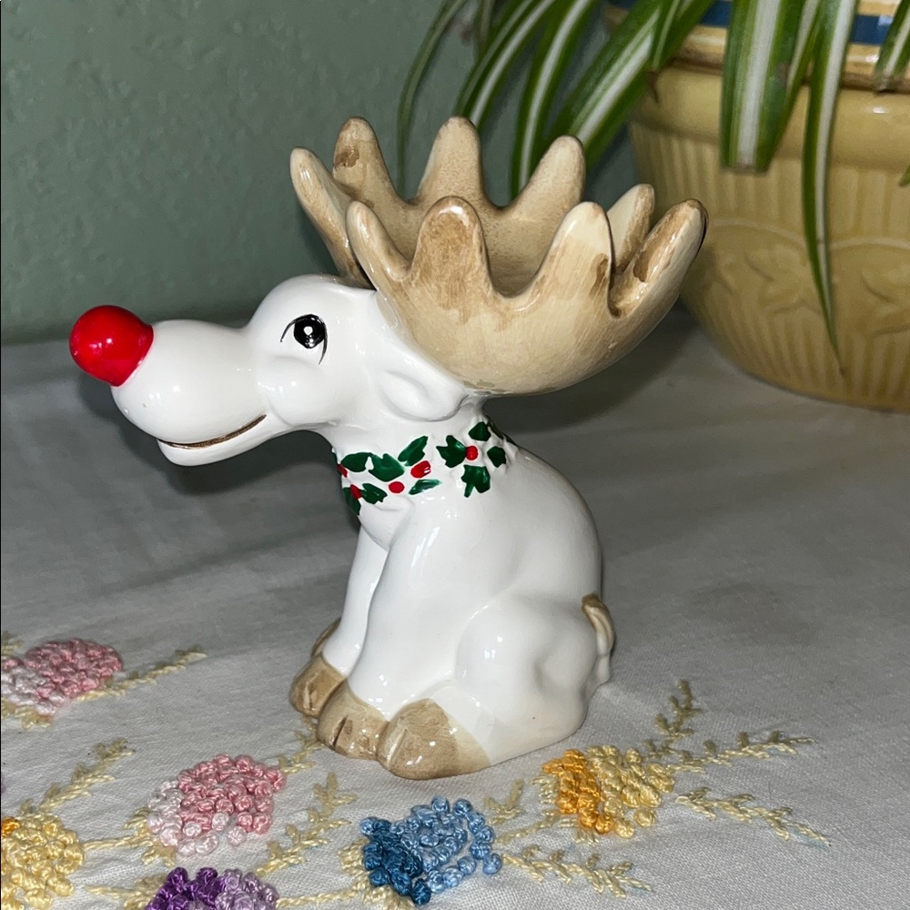 1975 Fritz and Floyd Reindeer Figurine with Red Nose, Hand Painted Christmas